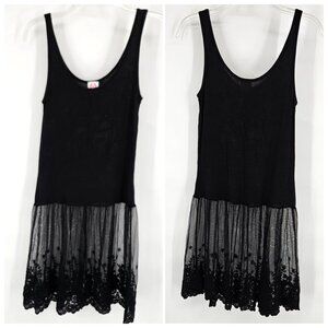Tank Midi Dress Small Black Floral Lace Mesh Skirt Boho Gothic Cotton Blend